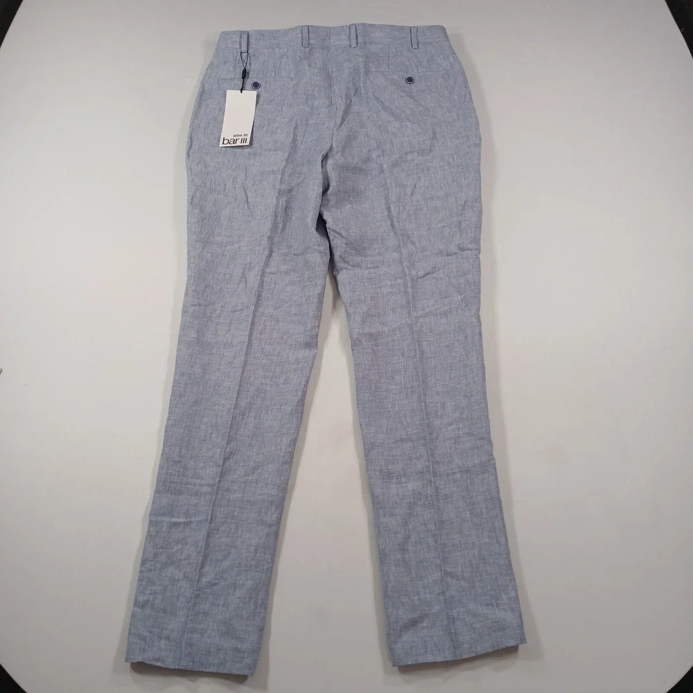 Bar III Slim-Fit Linen Dress Pants‎ Mens 32x30 Light Blue NEW
